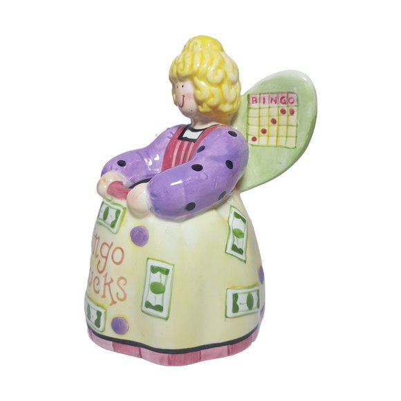 Vintage Pennies from Heaven Ceramic Piggy Bank Bingo Bucks Angel Coin Bank Games - Picture 2 of 6